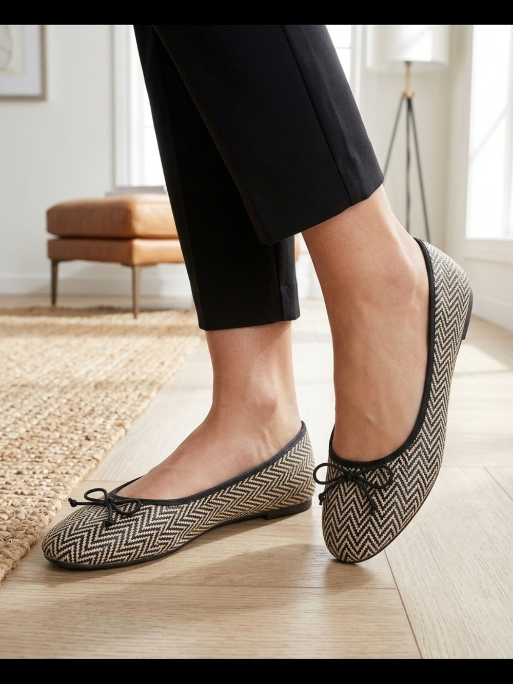 Chinese Laundry Chevron Bow Ballet Flats in Black and Cream